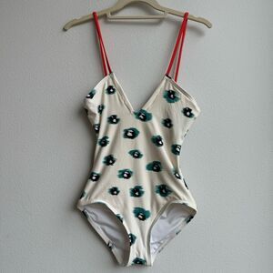 Proenza Schouler Cream Printed One Piece Full Bum Coverage Swimsuit Size Small